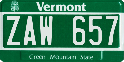 VT license plate ZAW657
