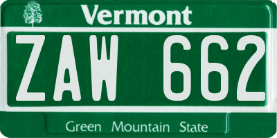VT license plate ZAW662