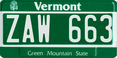 VT license plate ZAW663