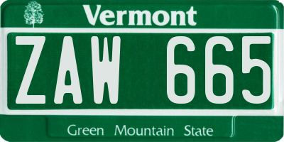 VT license plate ZAW665