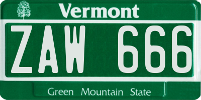 VT license plate ZAW666