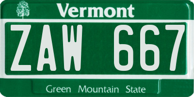VT license plate ZAW667