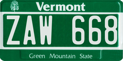 VT license plate ZAW668