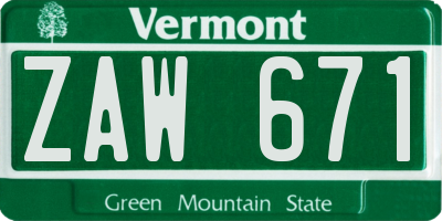 VT license plate ZAW671