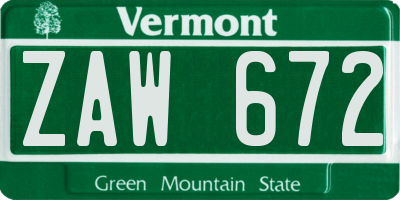 VT license plate ZAW672