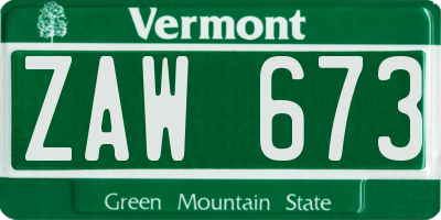 VT license plate ZAW673