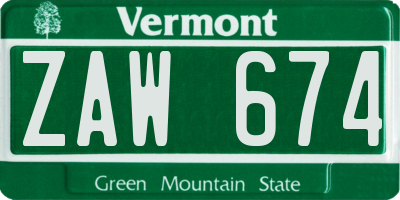 VT license plate ZAW674