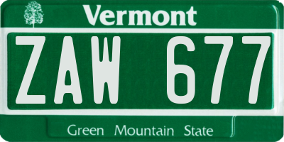 VT license plate ZAW677