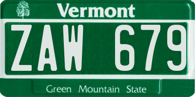 VT license plate ZAW679