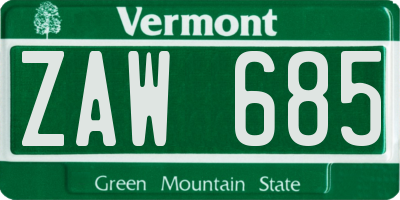 VT license plate ZAW685