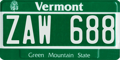 VT license plate ZAW688
