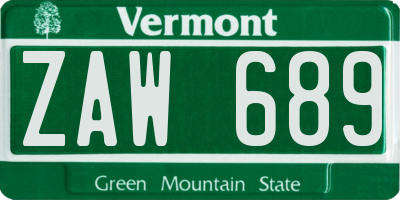 VT license plate ZAW689