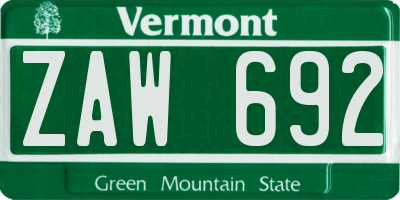 VT license plate ZAW692