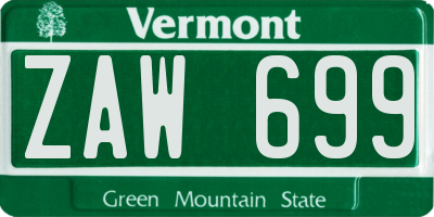 VT license plate ZAW699