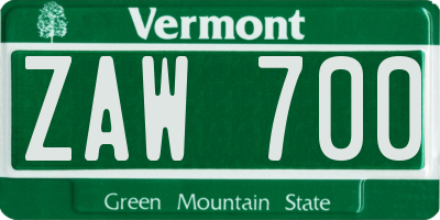 VT license plate ZAW700