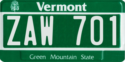 VT license plate ZAW701