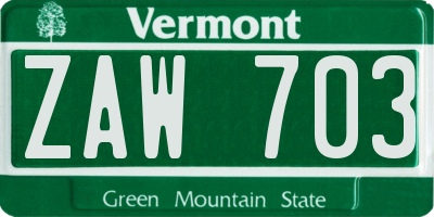 VT license plate ZAW703