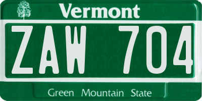 VT license plate ZAW704