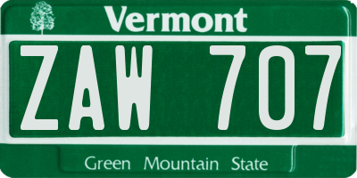 VT license plate ZAW707