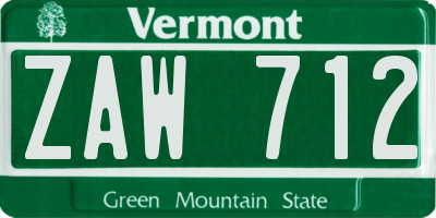 VT license plate ZAW712