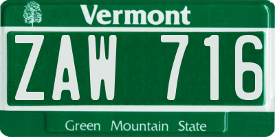 VT license plate ZAW716