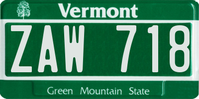 VT license plate ZAW718