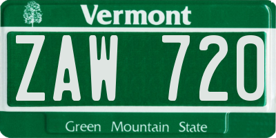 VT license plate ZAW720