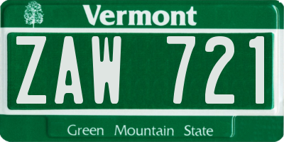 VT license plate ZAW721