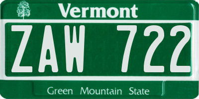 VT license plate ZAW722