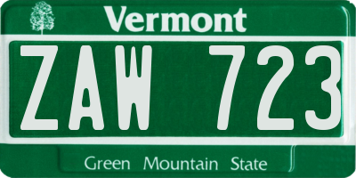 VT license plate ZAW723