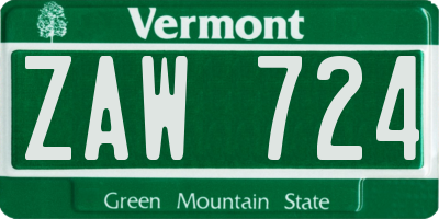 VT license plate ZAW724