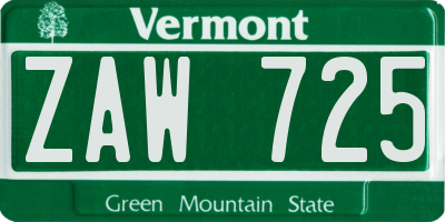 VT license plate ZAW725