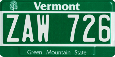 VT license plate ZAW726