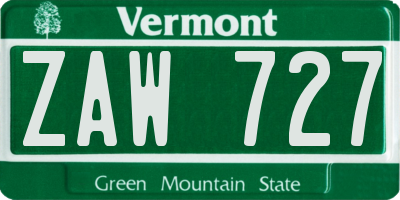 VT license plate ZAW727