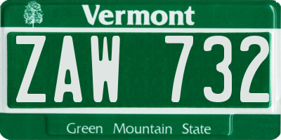 VT license plate ZAW732