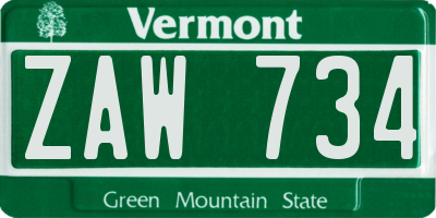 VT license plate ZAW734