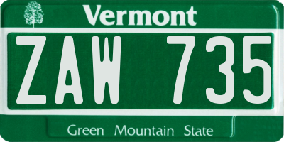 VT license plate ZAW735
