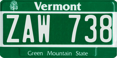 VT license plate ZAW738