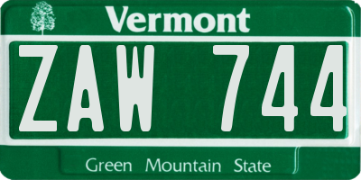 VT license plate ZAW744