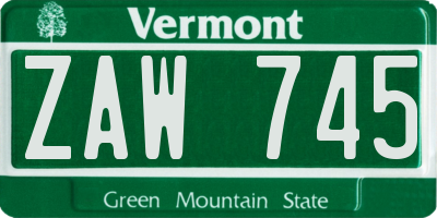 VT license plate ZAW745