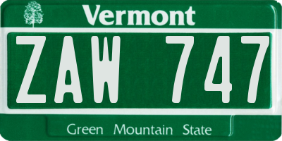 VT license plate ZAW747