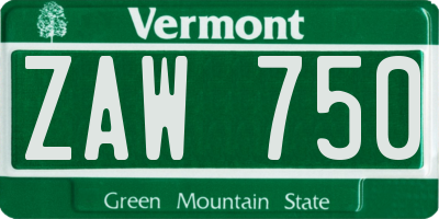 VT license plate ZAW750