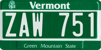 VT license plate ZAW751