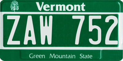 VT license plate ZAW752
