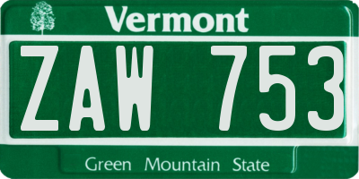 VT license plate ZAW753