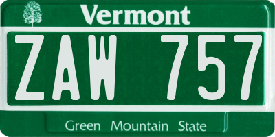 VT license plate ZAW757