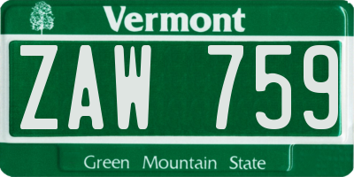 VT license plate ZAW759