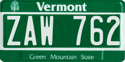 VT license plate ZAW762
