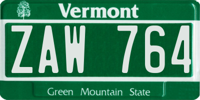 VT license plate ZAW764