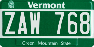 VT license plate ZAW768